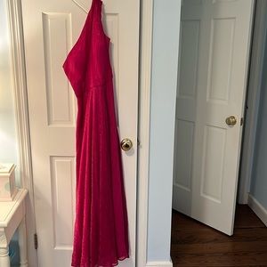 PROM /WEDDING Aqua Formal Magenta shimmer one shoulder Gown.